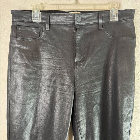 L'AGENCE Clayton High Rise in Noir Coated Cotton-Blend Pants Size 32 - Picture 3 of 10